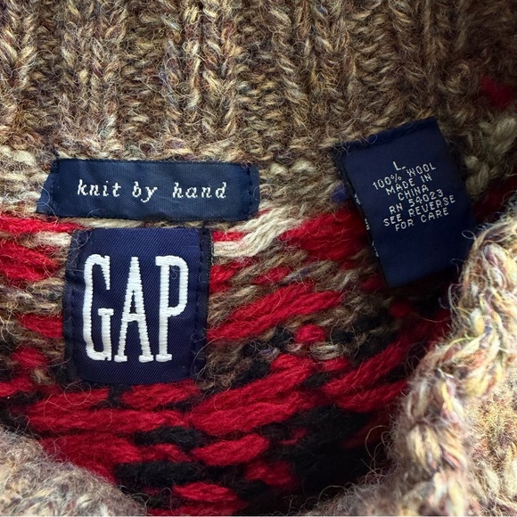 GAP Vintage Fair Isle Brown Wool Long Sleeve Hand Knit Sweater Large Unisex ‘90s - Picture 12 of 13